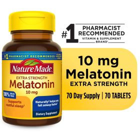 Nature Made Melatonin 10mg Extra Strength Tablets, 100% Drug Free Sleep Aid, 70 Count - Nature Made