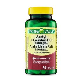 Spring Valley Acetyl L-Carnitine HCI 400 mg + Alpha Lipoic Acid 200 mg Capsules, 50 Count - Spring Valley