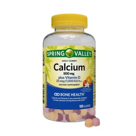 Spring Valley Calcium 500 mg plus Vitamin D 25 mcg Bone Health Dietary Supplement Gummies, 100 Count - Spring Valley