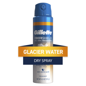 Gillette Aluminum Free Men's Deodorant Odor Shield Spray Glacier Water + Sandalwood, 4.3oz - Gillette