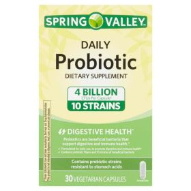 Spring Valley Daily Probiotic Dietary Supplement Vegetarian Capsules for Digestive Health, 30 Count - Spring Valley