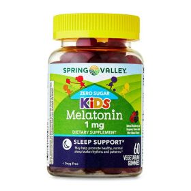 Spring Valley Zero Sugar Kids Melatonin Sleep Support Dietary Supplement Gummies, Blackberry and Raspberry, 1 mg, 60 Count - Spring Valley