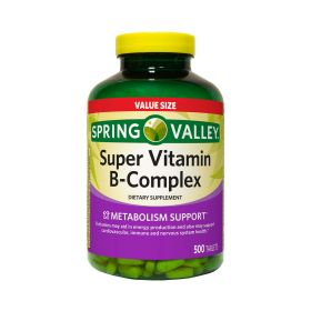 Spring Valley Super Vitamin B-Complex Tablets Dietary Supplement Value Size, 500 Count - Spring Valley