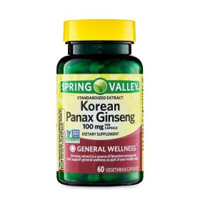 Spring Valley Korean Panax Ginseng Vegetarian Capsules, 100 mg, 60 Count - Spring Valley