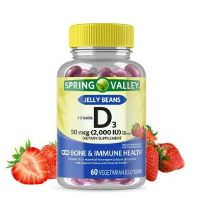 Spring Valley Vitamin D3 Vegetarian Jelly Beans, 50 Mcg, 2000 IU, 60 Count - Spring Valley