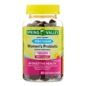 Spring Valley Zero Sugar Women's 1 Billion CFU Probiotic with Cranberry, 60 Vegetarian Gummies - Spring Valley