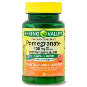 Spring Valley Standardized Extract Pomegranate Antioxidant Support Dietary Supplement Vegetarian Capsules, 400 mg, 30 Count - Spring Valley