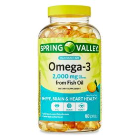 Spring Valley Omega-3 Fish Oil Brain & Heart Health Dietary Supplement Softgels, 2000 mg, 180 Count - Spring Valley