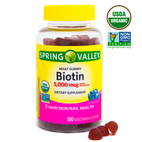 Spring Valley Non GMO Biotin Vegetarian Gummies, Blueberry, 5000 mcg, 150 Count - Spring Valley