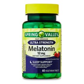 Spring Valley Ultra Strength Melatonin Sleep Support Dietary Supplement Fast-Dissolve Tablets, 12 mg, 60 Count - Spring Valley