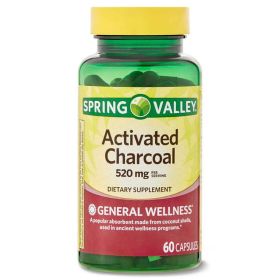 Spring Valley Activated Charcoal Dietary Supplement, 520 mg, 60 count - Spring Valley