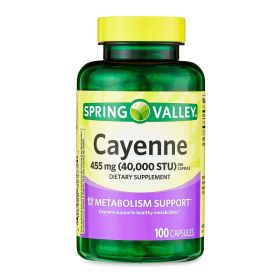 Spring Valley Cayenne Metabolism Support Dietary Supplement Capsules, 455 mg, 100 Count - Spring Valley