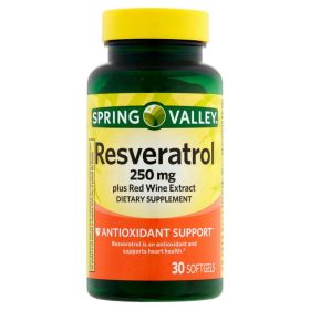 Spring Valley Resveratrol Plus Red Wine Extract Dietary Supplement, 250 mg, 30 count - Spring Valley