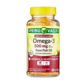 Spring Valley Omega-3 Fish Oil Softgels, Lemon, 500 mg, 60 Count - Spring Valley