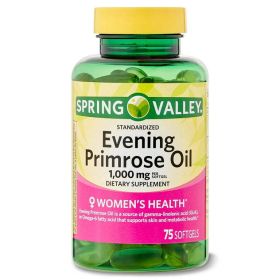 Spring Valley Evening Primrose Oil Women's Health Dietary Supplement Softgels, 1000 mg, 75 Count - Spring Valley