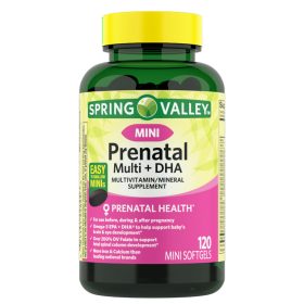 Spring Valley Mini Prenatal Multi + DHA Complete Multivitamin/Multimineral Supplement Mini Softgels, 120 Count - Spring Valley