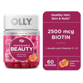 OLLY Undeniable Beauty Gummy, Supplement for Hair, Skin, Nails, Grapefruit, 60 Count - OLLY