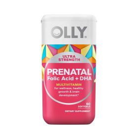 OLLY Ultra Strength Prenatal Multivitamin Softgels, Folic Acid + DHA, 60 Count - OLLY