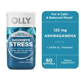 OLLY Ultra Strength Goodbye Stress Softgel, Stress Support, Ashwagandha, L-Theanine, 60 Count - OLLY