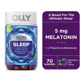 OLLY Extra Strength Sleep Gummy Supplement, 5mg Melatonin, L Theanine, Blackberry, 70 Count - OLLY