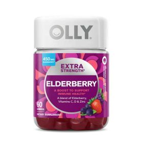 OLLY Extra Strength Elderberry Gummies, Immune Support, Vitamin C, D, Zinc, Berry, 60 Count - OLLY