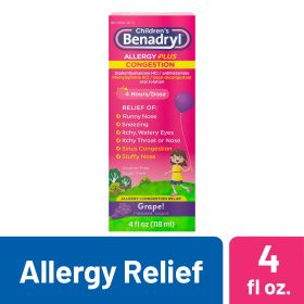 Children's Allergy Plus Congestion Relief Liquid;  Grape;  4 fl oz - Benadryl