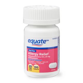 Equate Dye-Free Allergy Relief Medicine Tablets;  25 mg;  100 Count - Equate