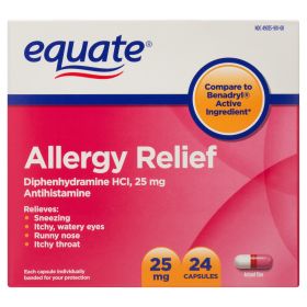 Equate Diphenhydramine Allergy Relief Capsules;  25 mg;  24 Count - Equate