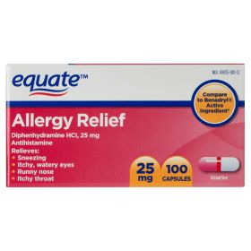 Equate Allergy Relief Capsules;  25 mg;  100 Count - Equate