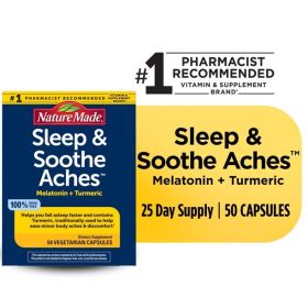 Nature Made Sleep & Soothe Aches with Melatonin 5mg and Turmeric Capsules;  50 Count - Nature Made