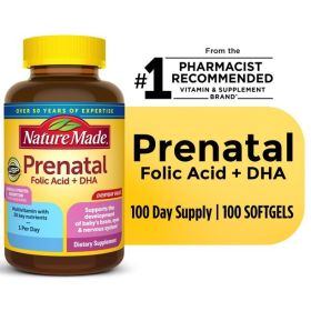 Nature Made Prenatal with Folic Acid + DHA Softgels;  Prenatal Vitamin;  100 Count - Nature Made