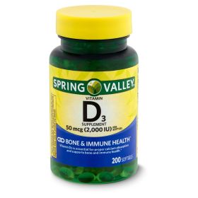 Spring Valley Vitamin D3 Supplement;  50 mcg 2; 000 IU;  200 Count - Spring Valley