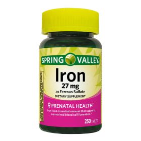 Spring Valley Iron as Ferrous Sulfate Tablets Dietary Supplement;  27 mg;  250 Count - Spring Valley