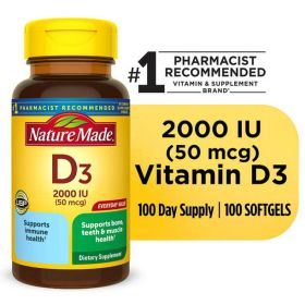 Nature Made Vitamin D3 2000 IU (50 mcg) Softgels;  100 Count - Nature Made