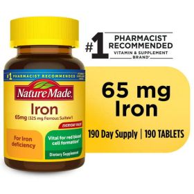 Nature Made Iron 65 mg (325 mg Ferrous Sulfate) Tablets;  Dietary Supplement;  190 Count - Nature Made