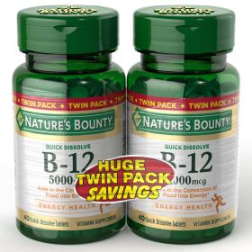 Nature's Bounty Vitamin B12 Supplement;  5000 mcg;  40 Count;  Pack of 2 - Nature's Bounty