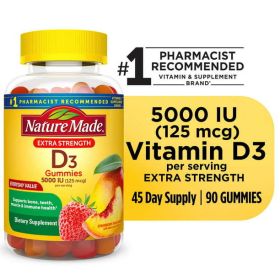 Nature Made Extra Strength Vitamin D3 5000 IU (125 mcg) Gummies;  90 Count - Nature Made