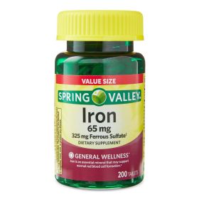 Spring Valley Iron Tablets Dietary Supplement Value Size;  65 mg;  200 Count - Spring Valley