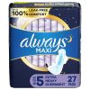 Always Maxi Pads Unscented with Wings Overnight Absorbency;  Size 5 27 Ct - Always