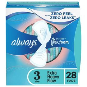 Always Infinity Feminine Pads for Women Extra Heavy Flow with Wings Unscented;  28 Ct Size 3 - Always