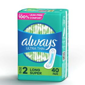 Always Ultra Thin Daytime Pads with Wings;  Size 2 Unscented 40 Ct - Always